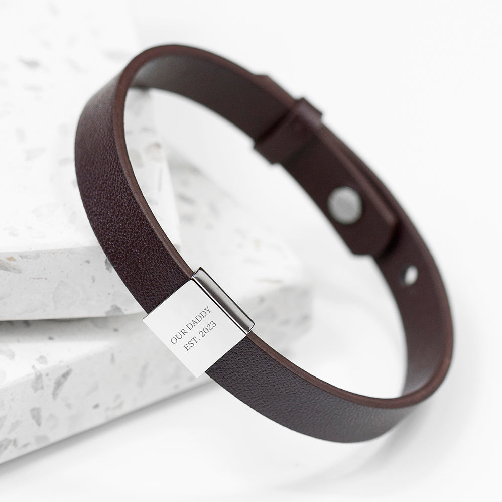 Personalised Men's Soho Tag Message Brown Leather Bracelet