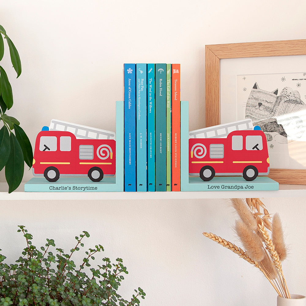 Personalised Kids Fire Engine Bookends