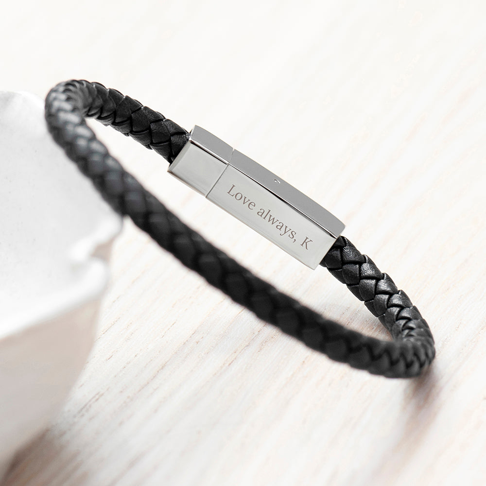 Personalised Men's Leather Anchor Bracelet With Tube Clasp