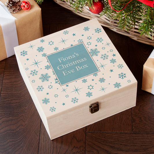 Personalised Ice Blue Snowflake Christmas Eve Box - Medium