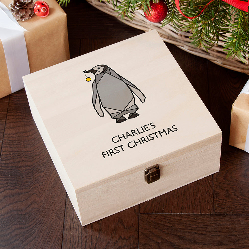 Personalised Baby Penguin First Christmas Box - Medium