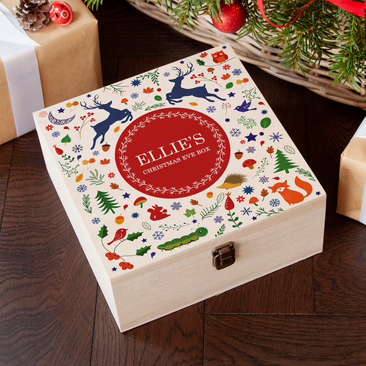 Personalised Festive Woodland Red Christmas Eve Box - Medium