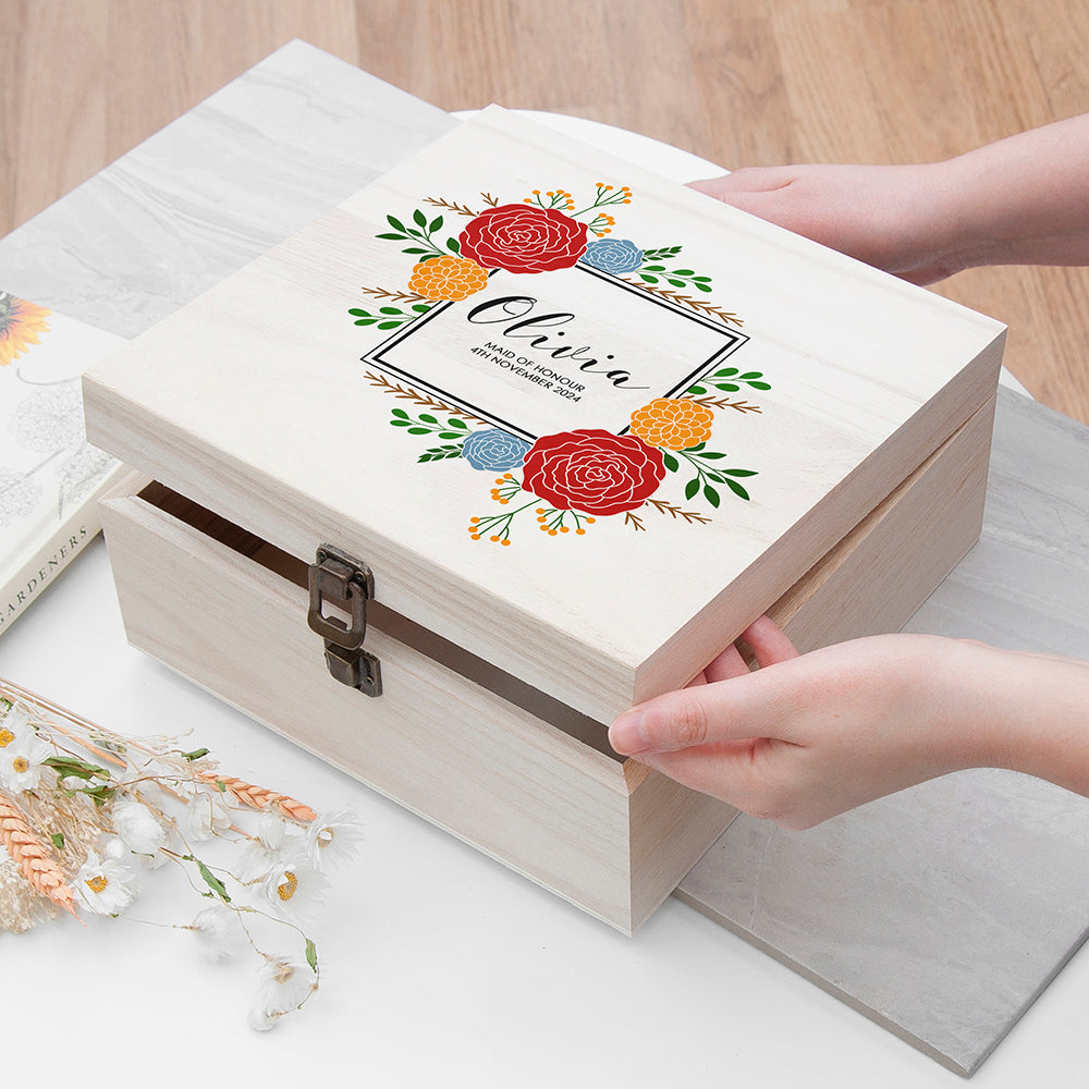 Personalised Vibrant Flower Frame Bridesmaid Box - Medium