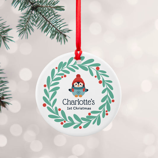 Personalised Baby Penguin 1st Christmas Decoration