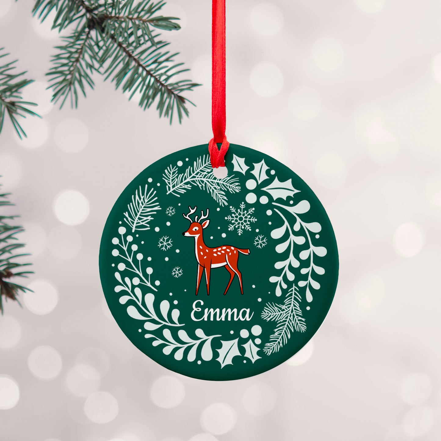 Personalised Woodland Deer Ceramic Decoration