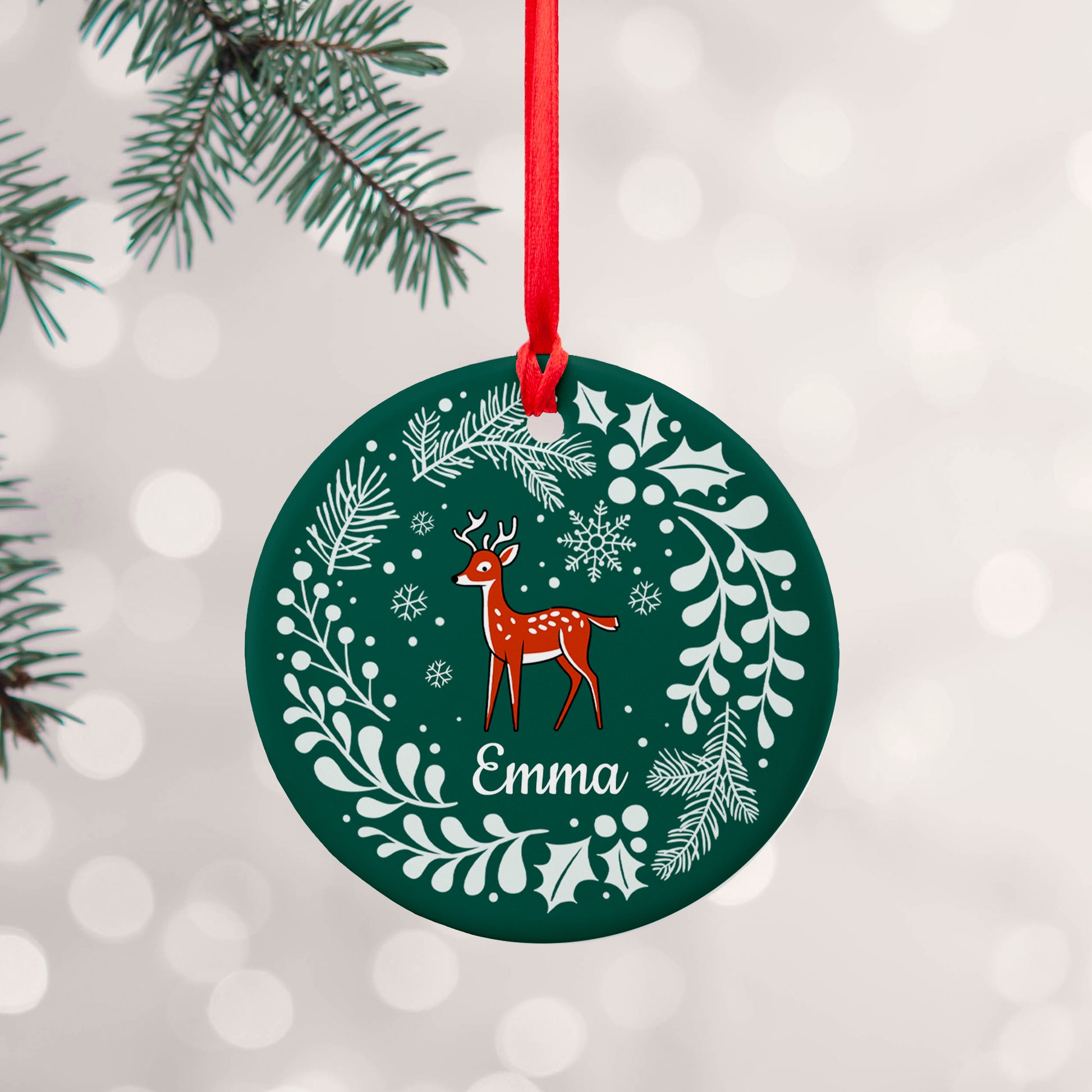 Personalised Woodland Deer Ceramic Decoration