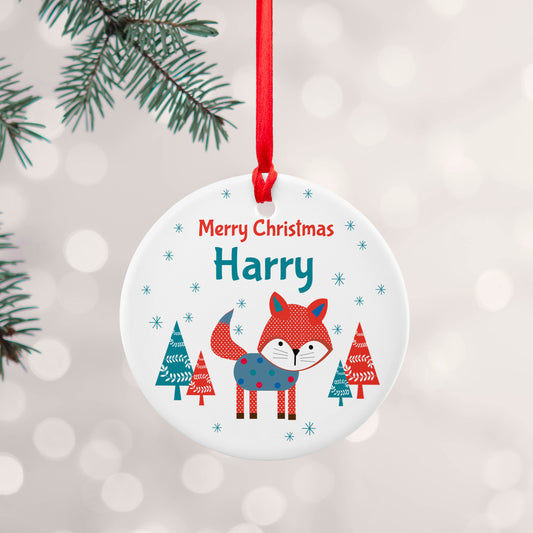 Personalised Winter Fox Ceramic Decoration