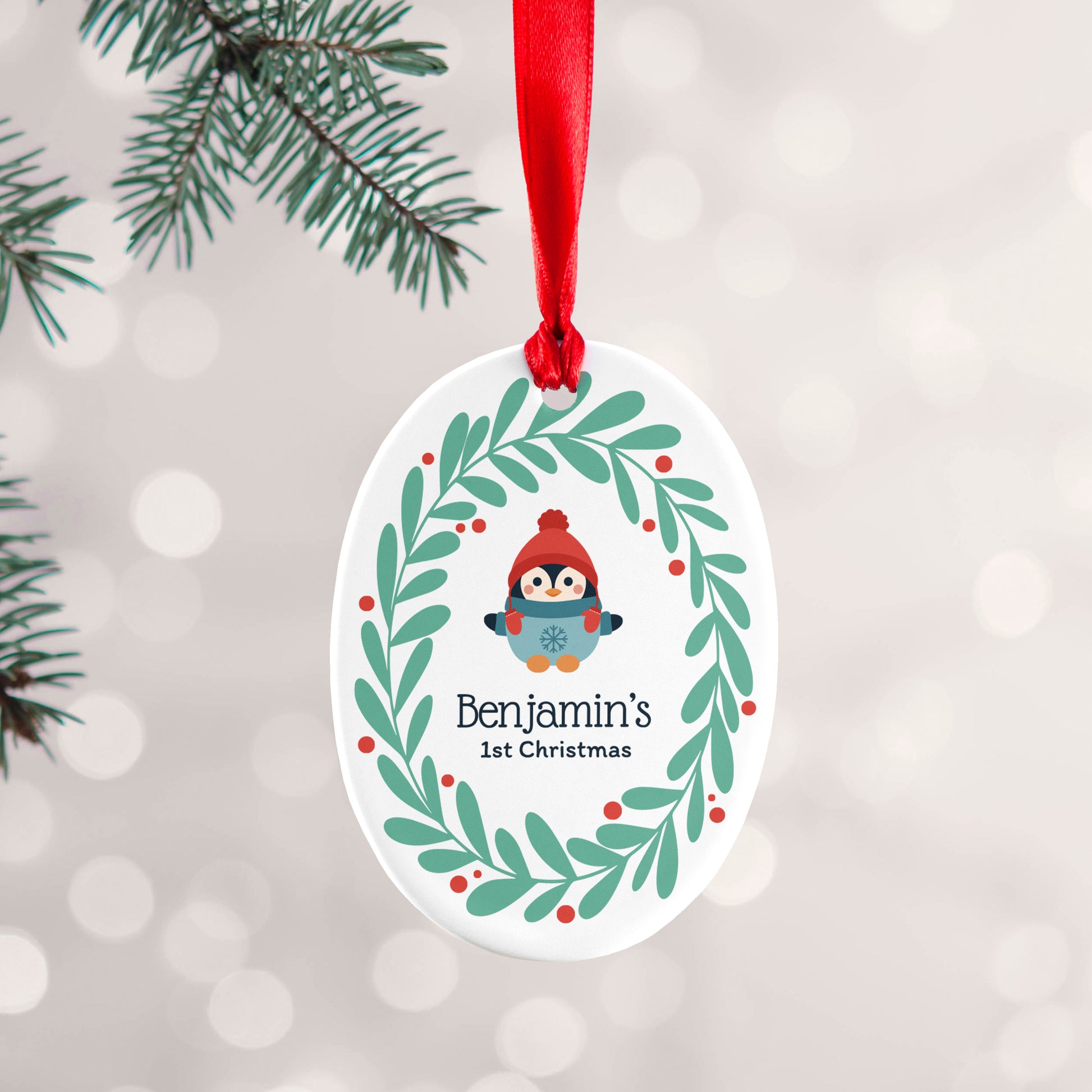 Personalised Baby Penguin 1st Christmas Decoration