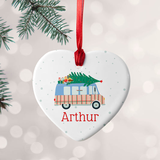 Personalised Christmas Tree Van Ceramic Decoration