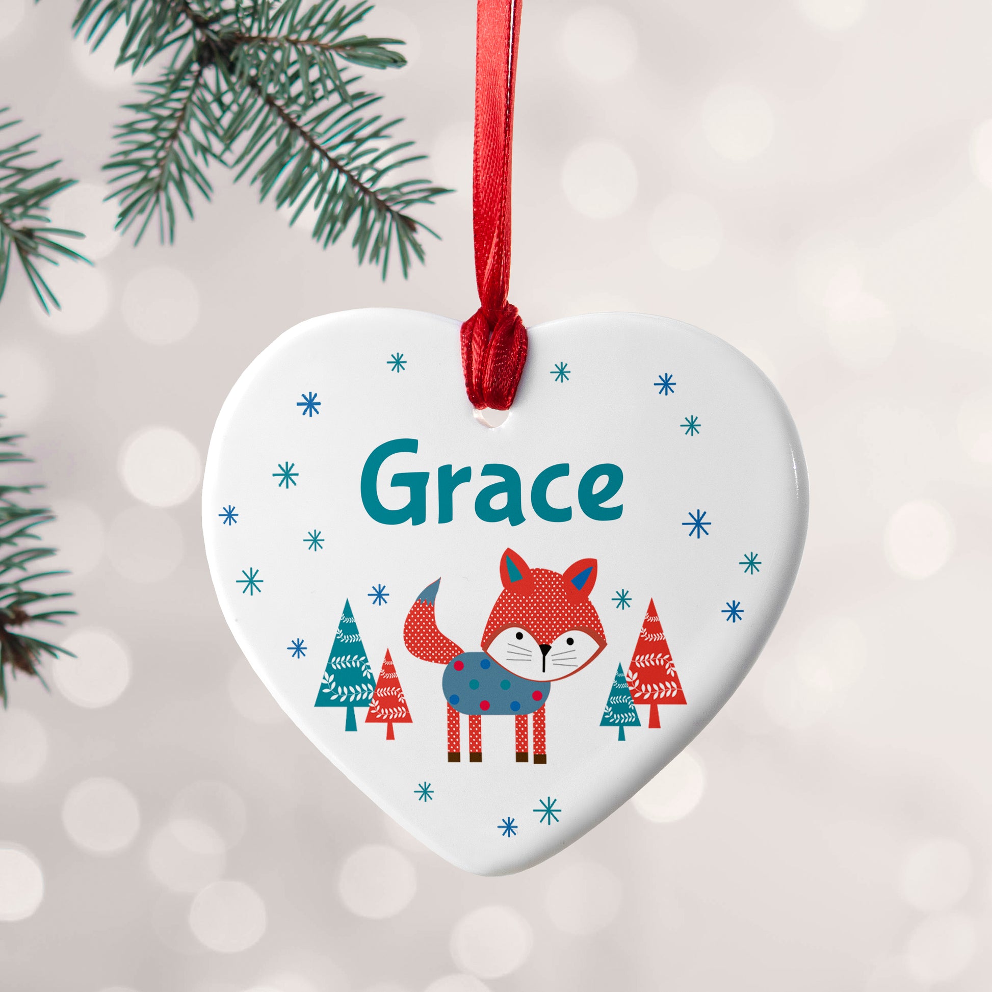 Personalised Winter Fox Ceramic Decoration