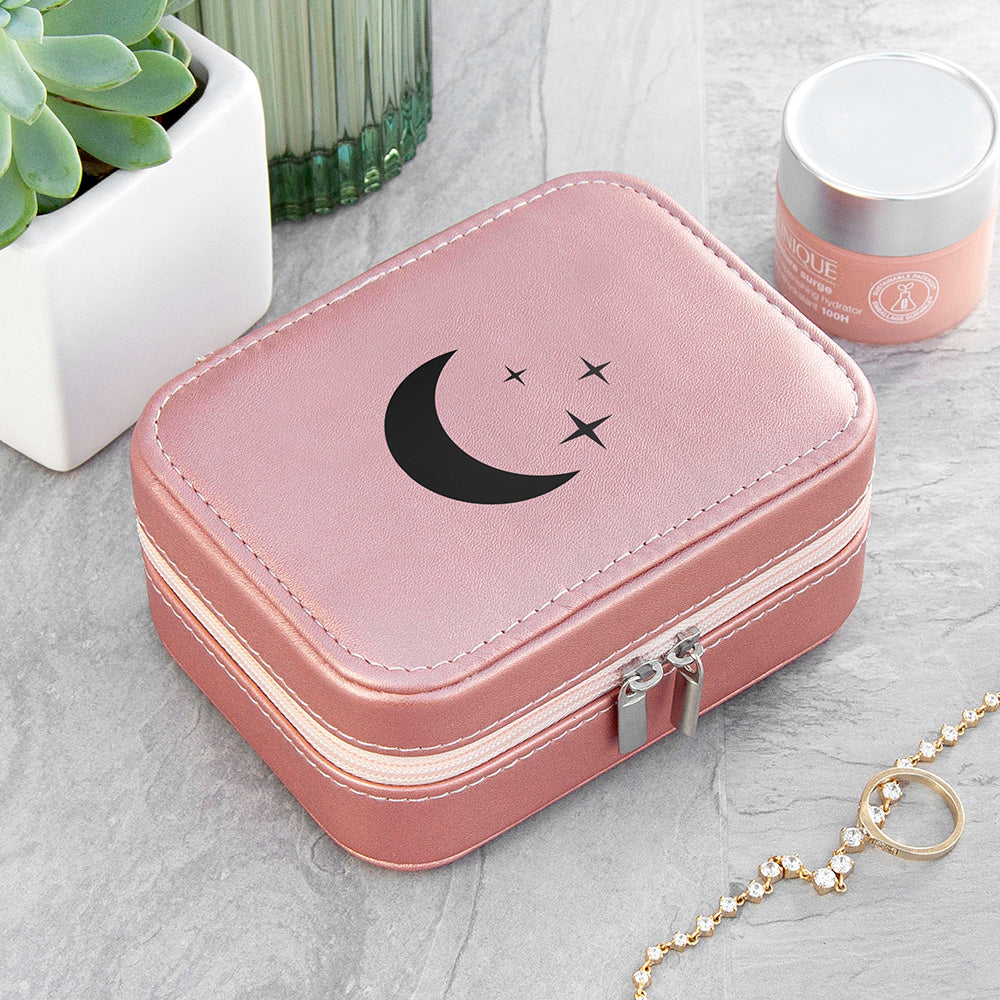 Customisable Pink Metallic Moon and Stars Jewellery Case