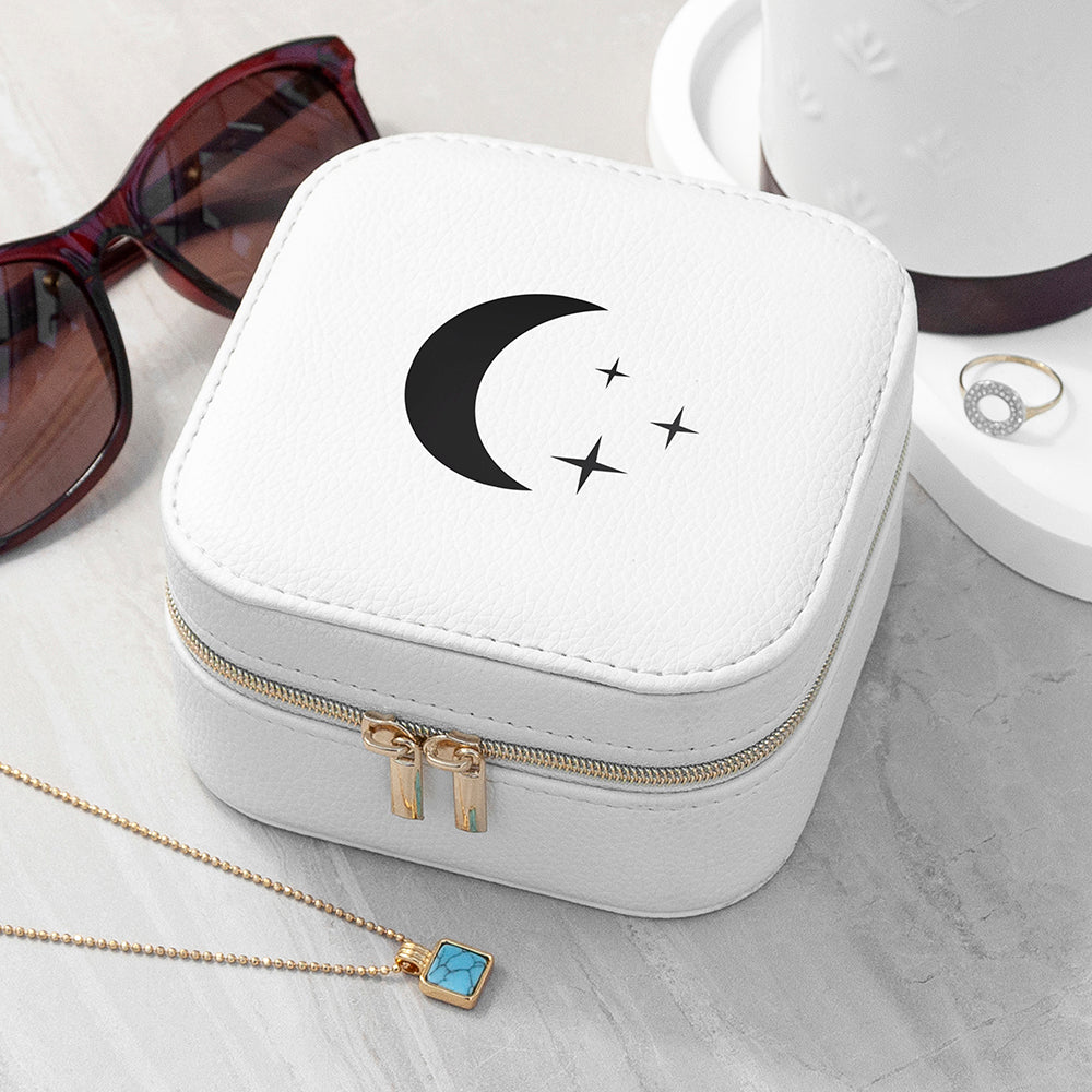 Moon and Stars White Travel Jewellery Case