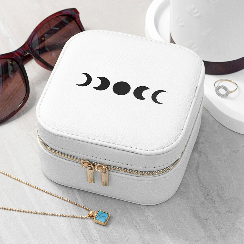 Customisable Moon Phase White Travel Jewellery Case