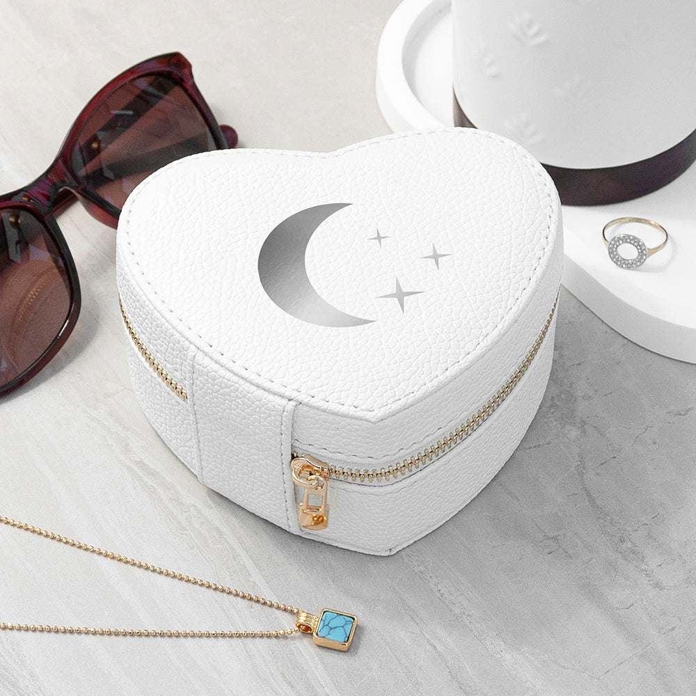 Moon and Stars White Heart Jewellery Case