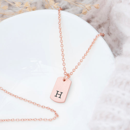 Personalised Rose Gold Initial Tag Necklace