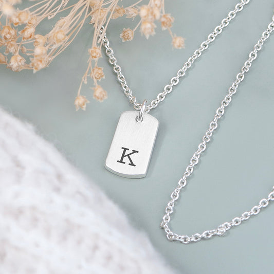 Personalised Silver Initial Tag Necklace