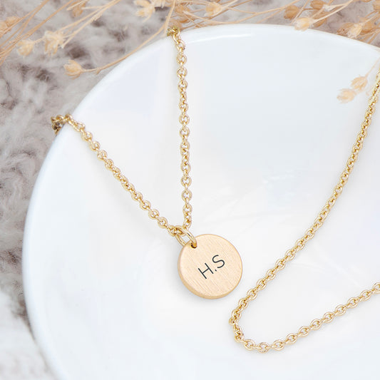 Monogrammed Gold Round Tag Necklace