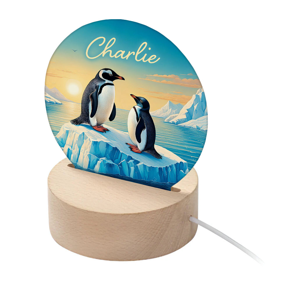 Personalised Kid's Penguins LED Night Light