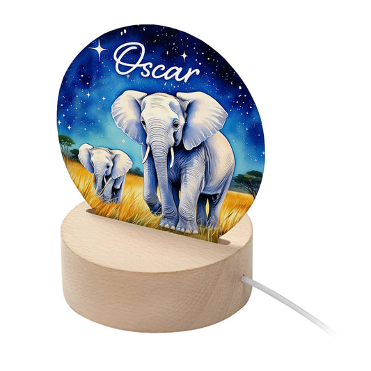 Personalised Kid's Safari Elephants LED Night Light
