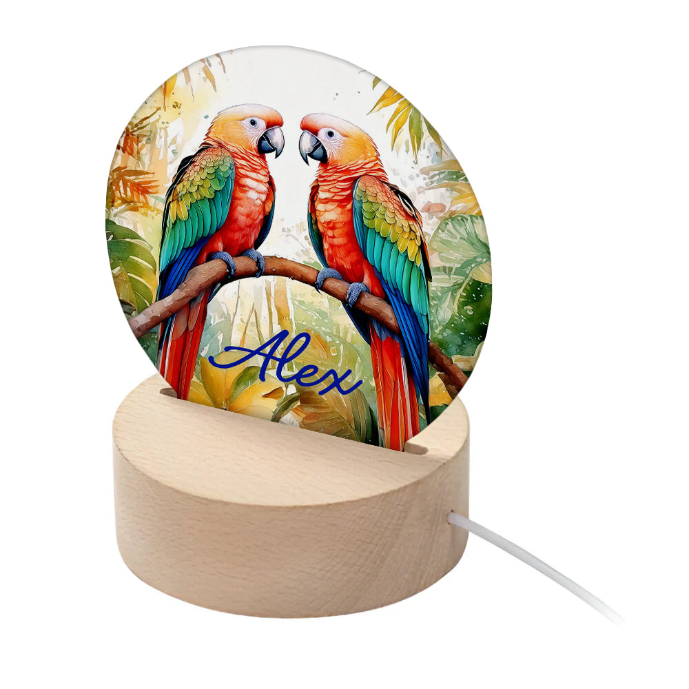 Personalised Kid's Tropical Parrots LED Night Light