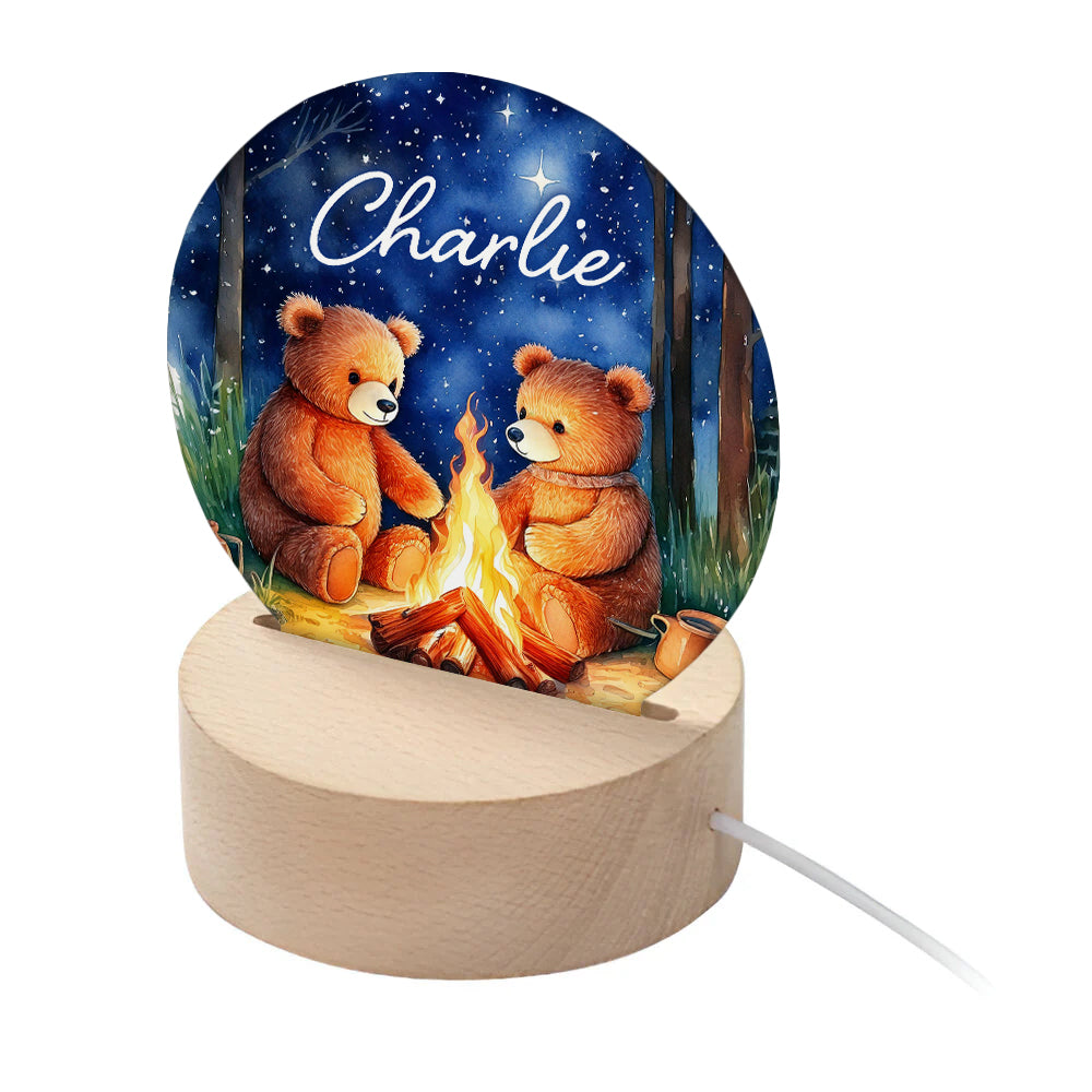 Personalised Kid's Woodland Teddy Bears LED Night Light