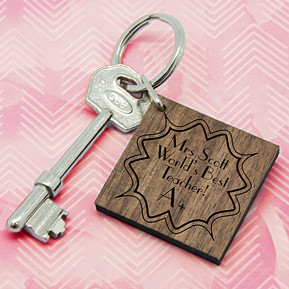 Personalised A+ Teacher Square Keyring 