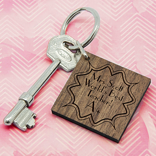 Personalised A+ Teacher Square Keyring 