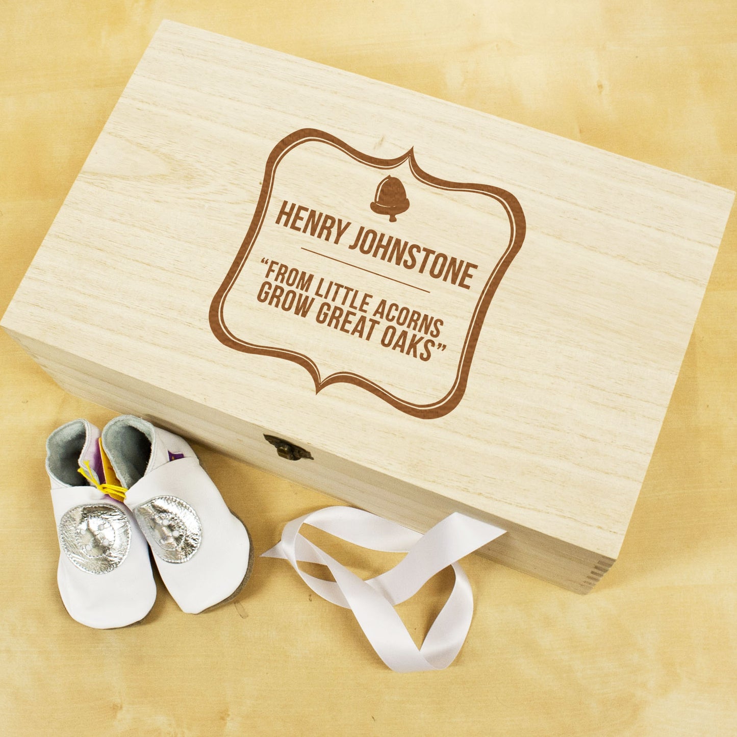 Personalised Baby Acorn Sentiment Keepsake Box