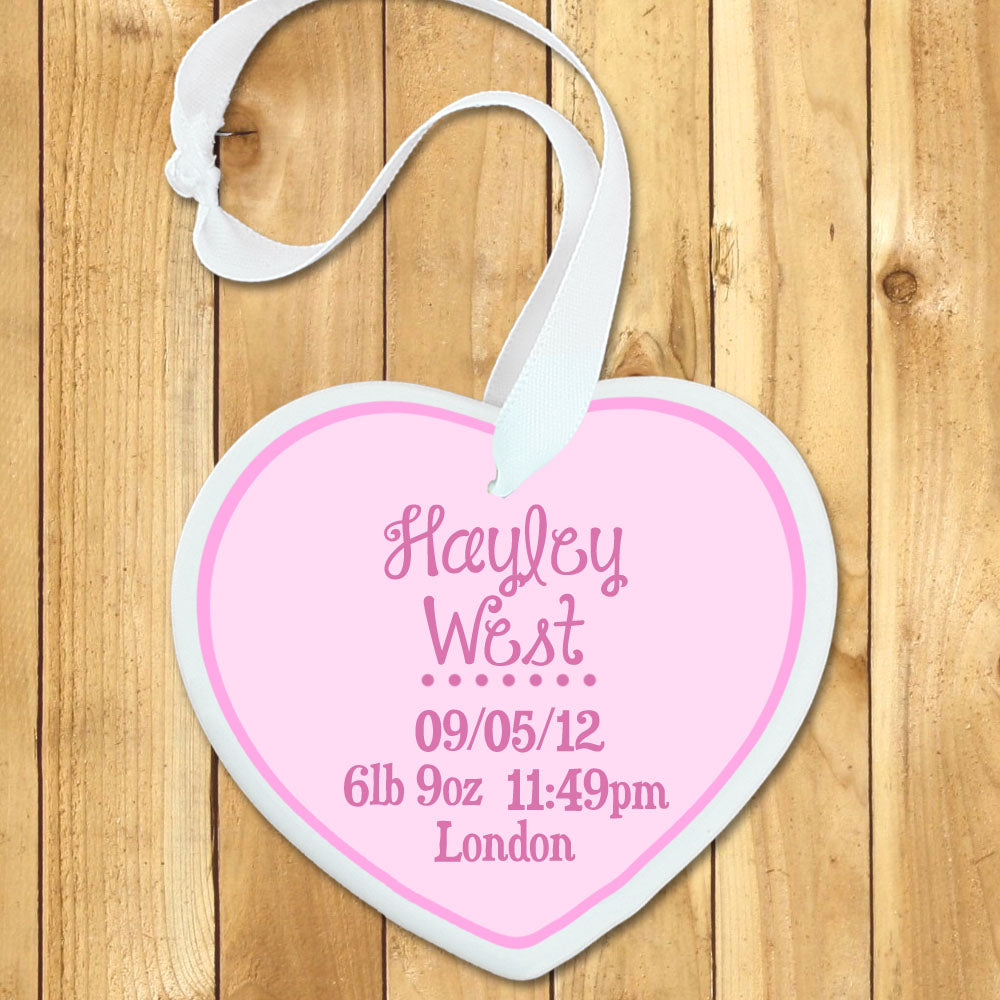 Personalised Baby Birth Date Heart Keepsake in Pink