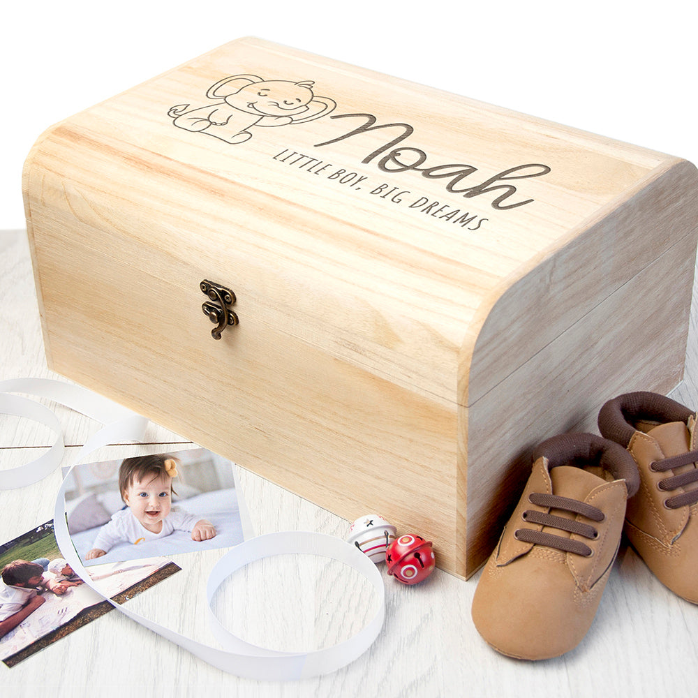 Personalised Baby Elephant Keepsake Wooden Chest 