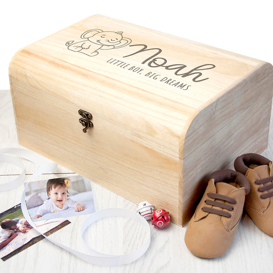 Personalised Baby Elephant Keepsake Wooden Chest 