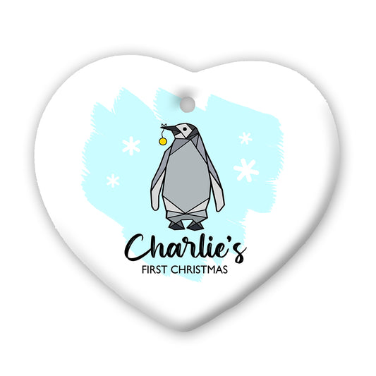 Personalised Baby Penguin Heart Decoration