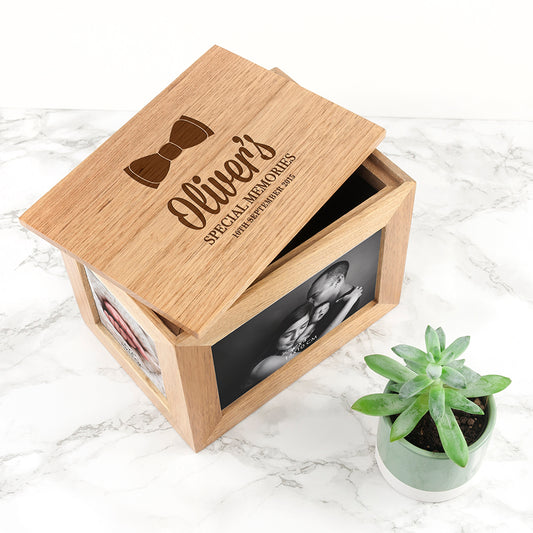 Personalised Baby's Special Memories Midi Oak Photo Cube Keepsake Box