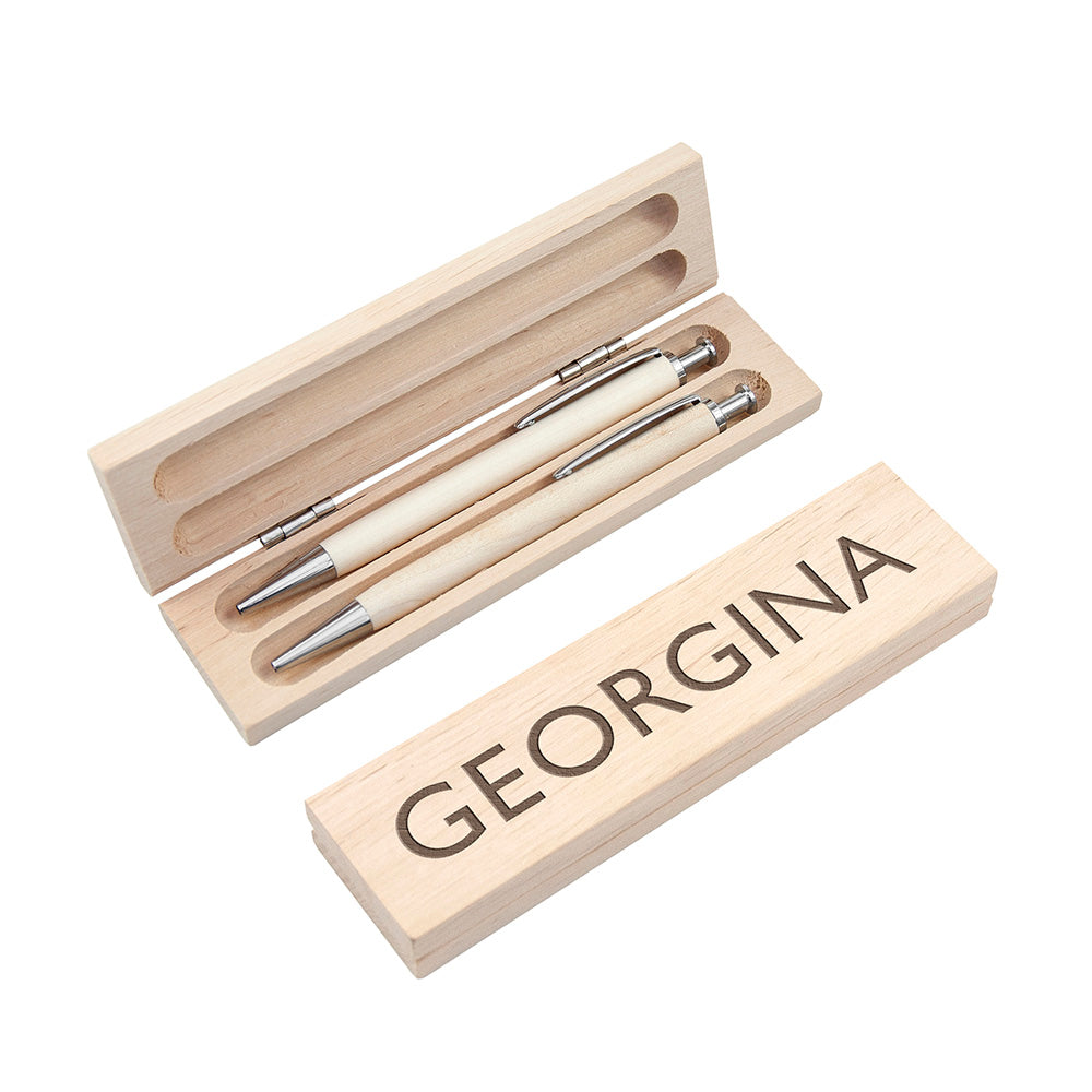 Personalised Beech Wood Pen Set