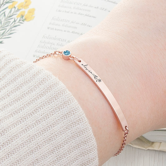 Personalised Birth Flower Swarovski Crystal Rose Gold Bracelet