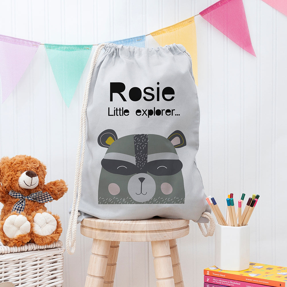 Personalised Children's Raccoon Cotton Nursery Bag