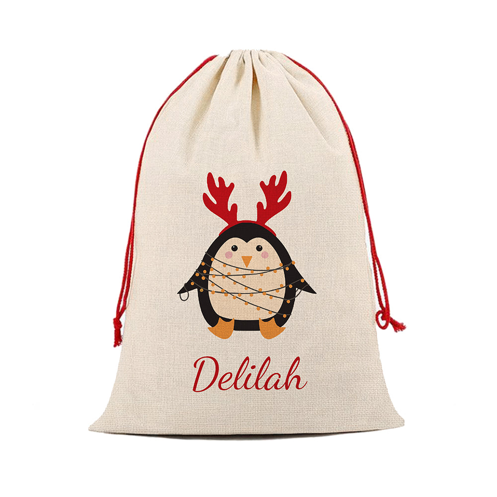 Personalised Christmas Penguin Christmas Sack