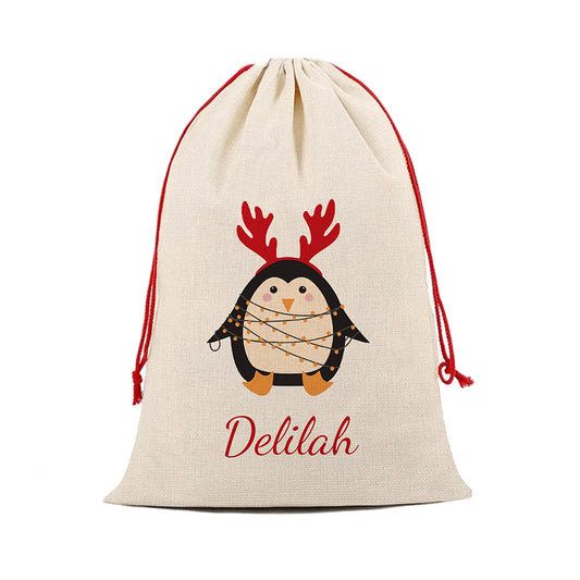 Personalised Christmas Penguin Christmas Sack