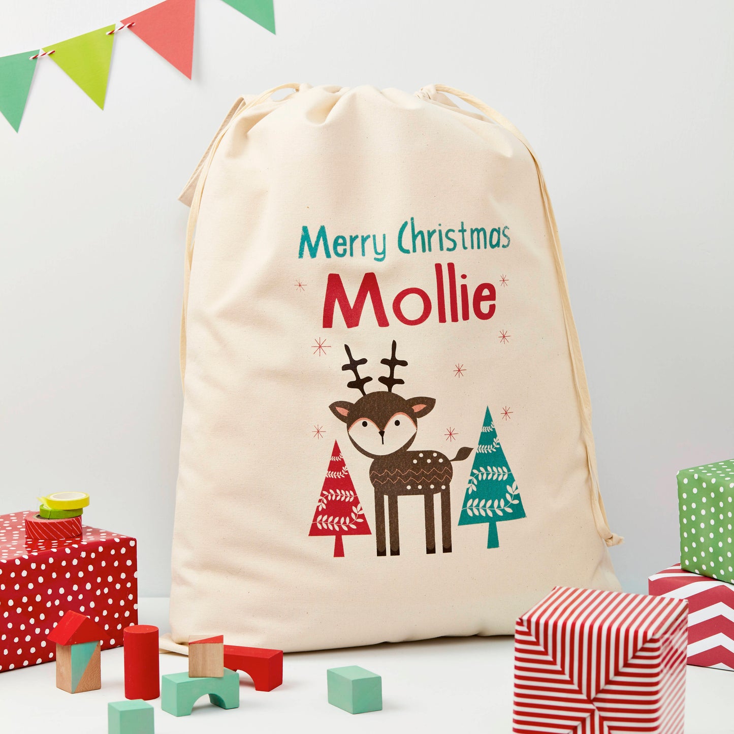 Personalised Christmas Reindeer Sack