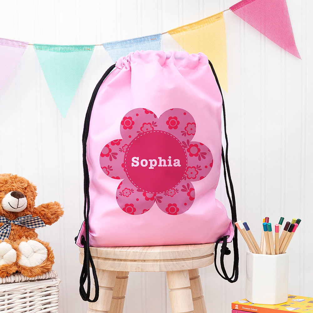 Personalised Classic Pink Flower Waterproof Swim Bag
