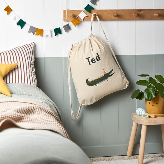 Personalised Crocodile Cotton Nursery Bag