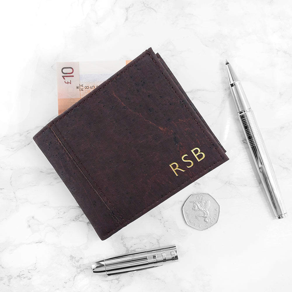 Personalised Dark Brown Vegan Leather Cork Wallet