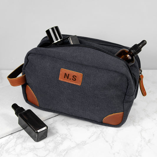 Personalised Deluxe Denim Wash Bag Grey