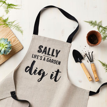 Personalised Dig It Linen Gardening Apron