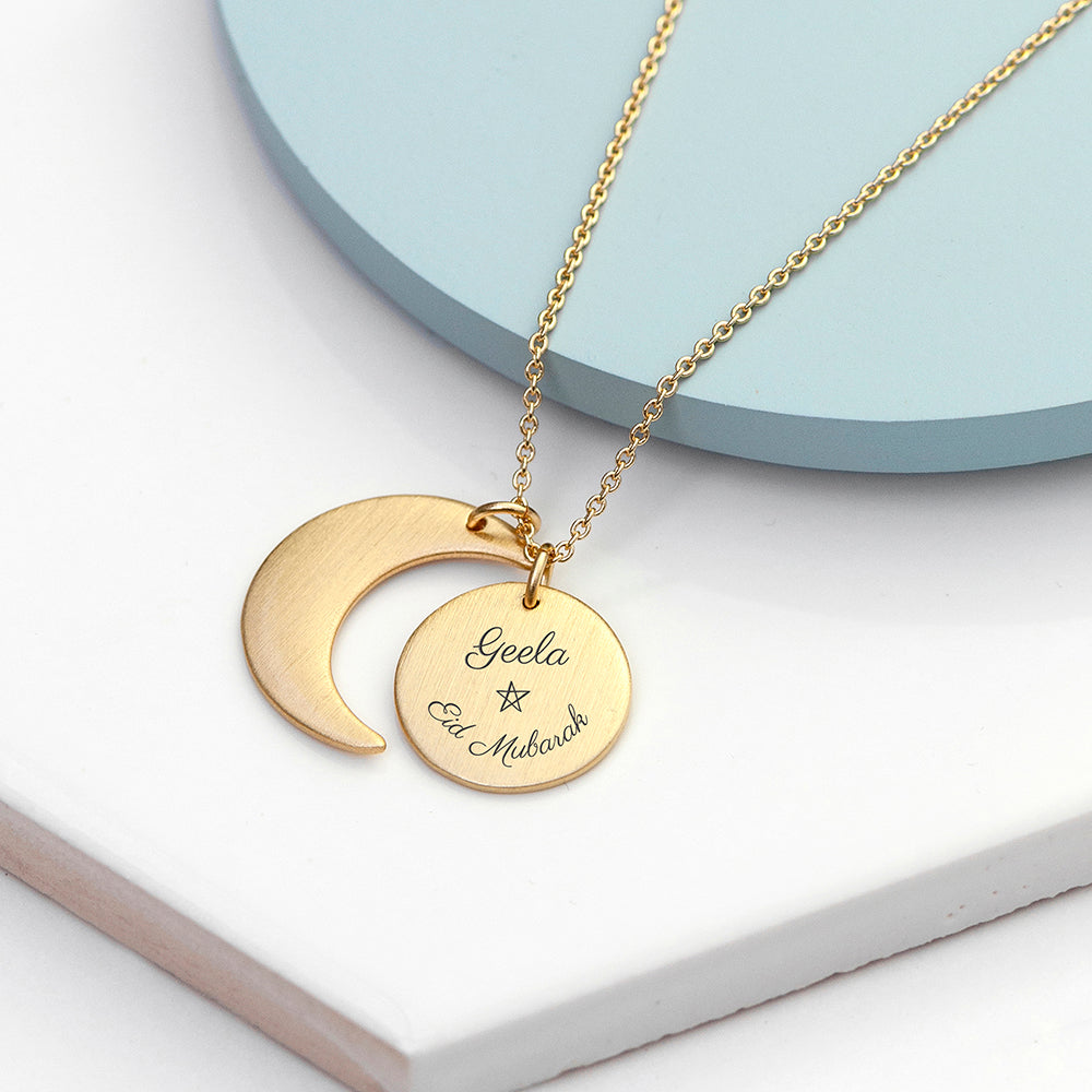 Personalised Eid Mubarak Matte Moon and Sun Necklace