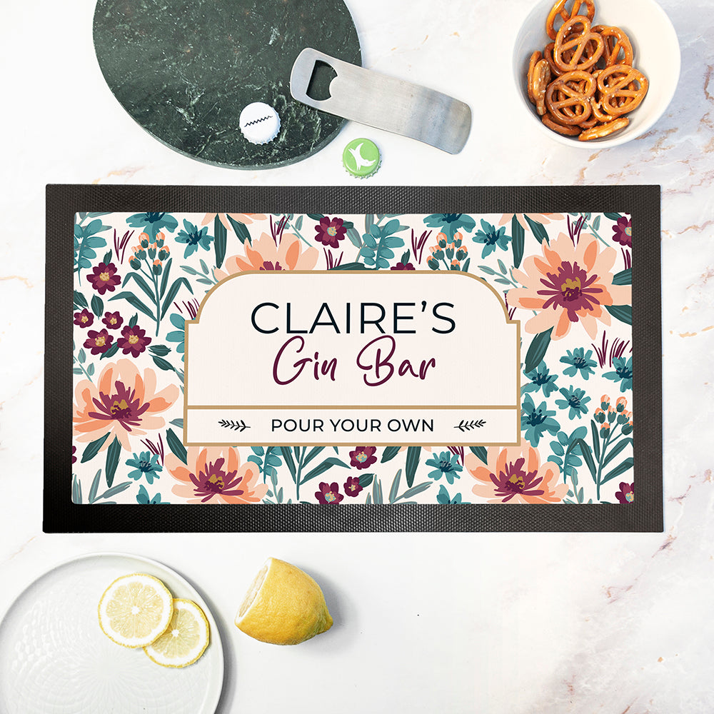 Personalised Floral Gin Bar Mat