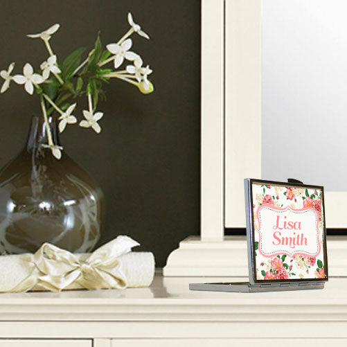 Personalised Floral Print Compact Mirror