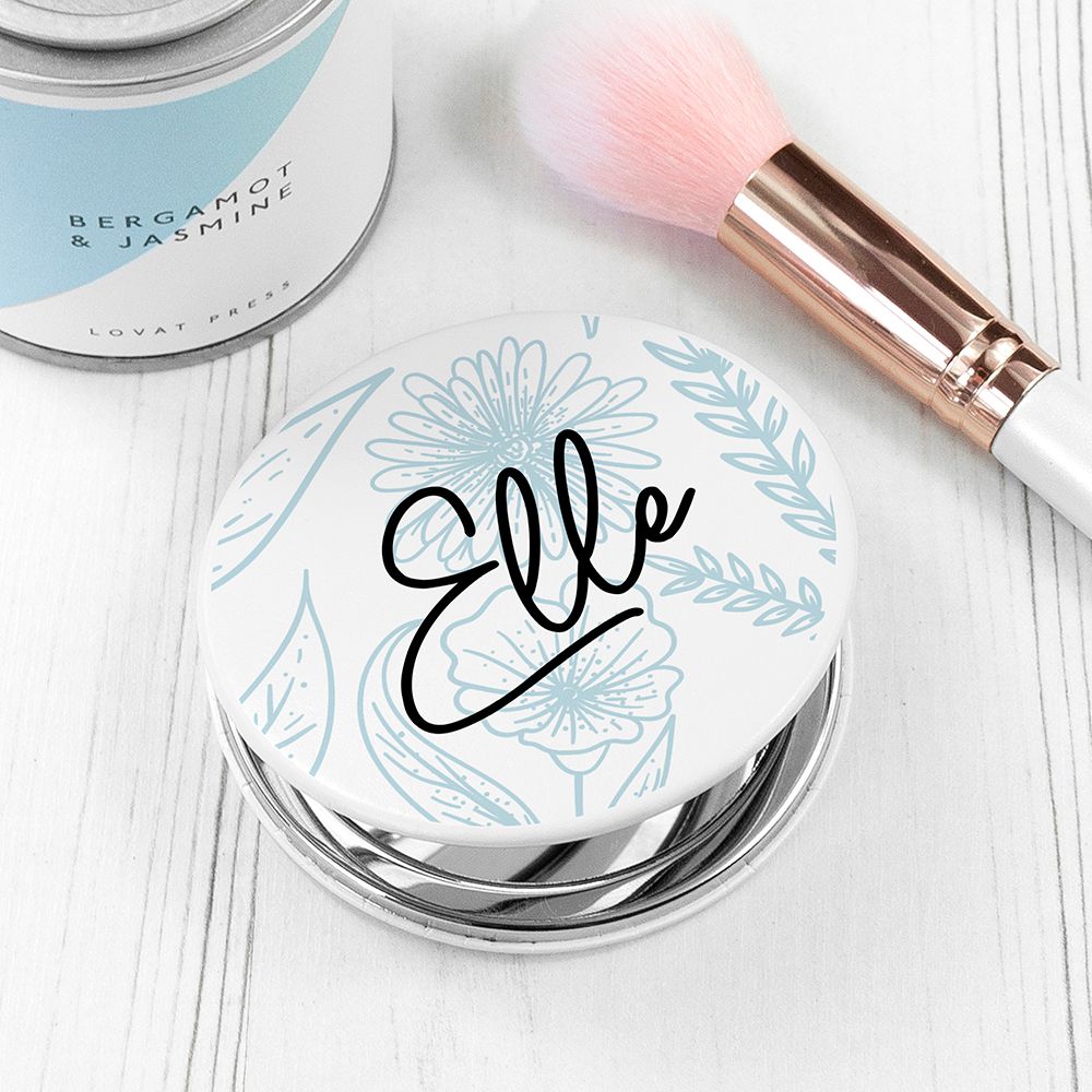 Personalised Floral Round Compact Mirror