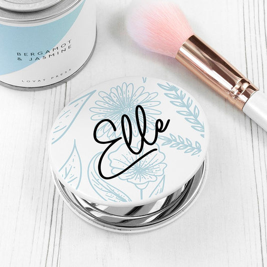 Personalised Floral Round Compact Mirror