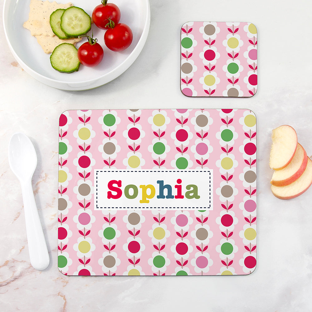 Personalised Girl's Patterned Placemat Set
